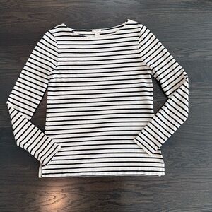 J. Crew Navy and White Striped Boatneck Top